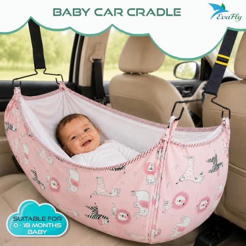 Image of Evafly Baby Car Cradle Swing for 0-18 Months Modular Car Cradle Full Set with Hanger & Cradle Cloth, Adjustable Car Strap for Babies Swing, Portable Travel Cradle Kit - Pink
