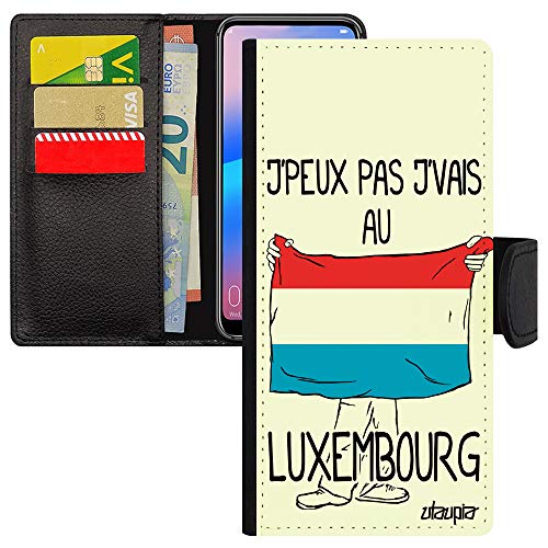 Coque foot iPhone 15 Pro Max portefeuille simili cuir rigide humour j'peux pas j'vais au Luxembourg