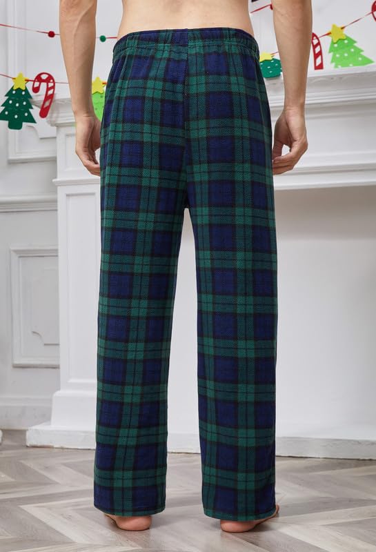 Image of U2SKIIN Mens Fleece Pajama Pants, Warm Plaid Lounge Pj Bottoms