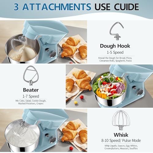 Facelle Stand Mixer, 10-Speed 6QT Kitchen Electric Mixer, Tilt-Head Food Mixer with Beater, Dough Hook, Wire Whip and Egg Separator, scraper for Most Home Cooks - Blue - Image 4