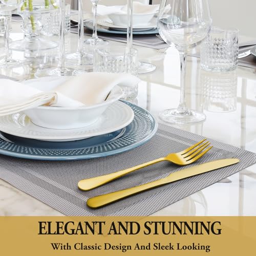 24 Pcs Gold Silverware Set with Steak Knives, Stainless Steel Flatware Cutlery Set for 4, Kitchen Tableware Sets, Utensil Sets for Home and Restaurant, Dishwasher Safe by MUTNITT - Image 6