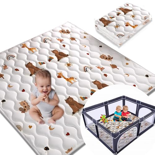 Image of Soft Baby Play Mats for floor,50*50 INC,Foam Play Mat for Playpen 130*130 Portable playmats for babies and toddlers,Foldable and Machine Washable Baby Crawling Mat, Baby Rug Playing mat (Animal Print)