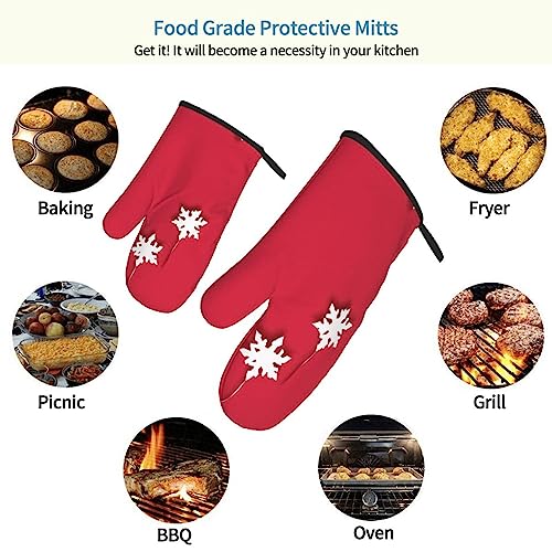 Xmas Snowflake Print Pattern Oven Mitts, Heat Resistant Kitchen Gloves For Bbq, Cooking, Grilling, Baking, Microwave, Set Of 2/11Inch #TOP3