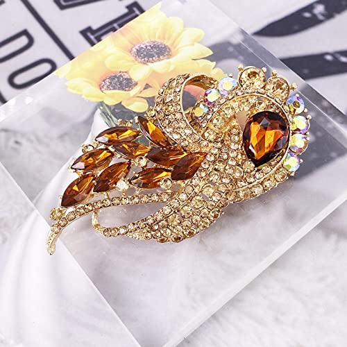 Image of LAXPICOL Vintage Clear Austrian Crystal Elegant Flower Bouquet Wing Brooch for Women