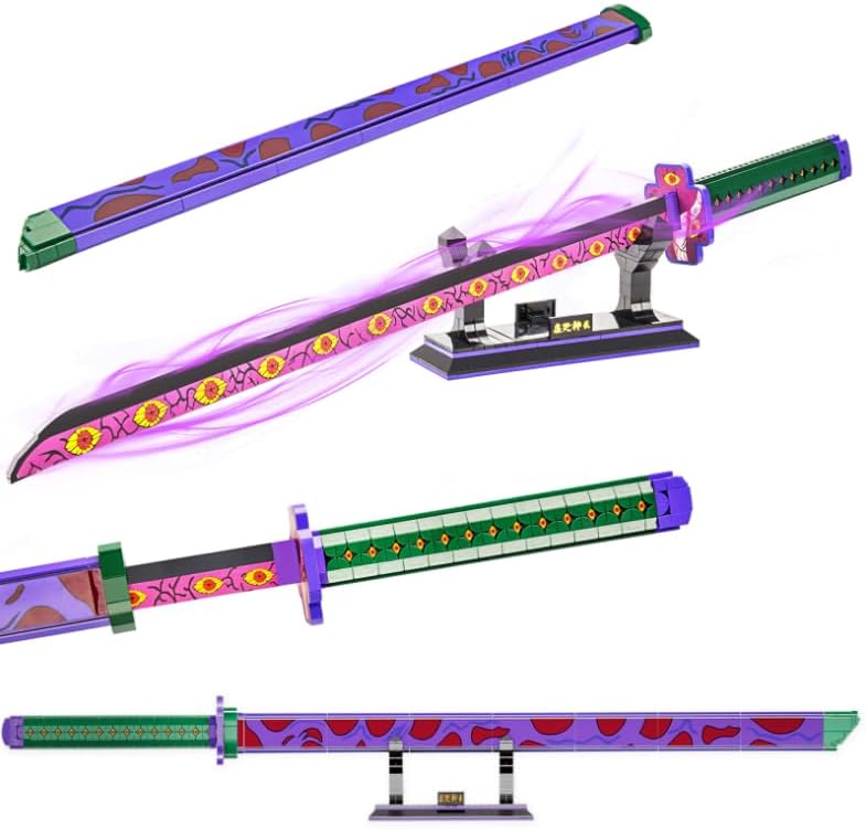 Miniatura 1 de SATHIBI Juego de construcción de espadas de anime para cosplay, bloque de construcción de espada Kokushibo de anime con vaina y soporte, kits de