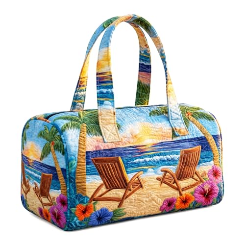 Ocean Quilted Duffle Bag for Women，Travel Beach Portable Weekender Tote Bag (T1,L(18″Lx9″Wx9″H)) — image 1