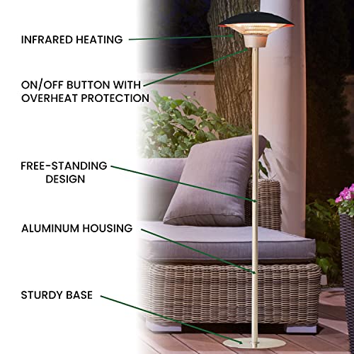 Hanover 6.8-Ft. 1500W Portable Electric Infrared Halogen Stand Lamp | 3 Heat Settings | Powerful Energy Efficient Outdoor Heating | Ideal for Garage, Workshop, Porch, Balcony up to 56 Sq. Ft. | Black - Image 4