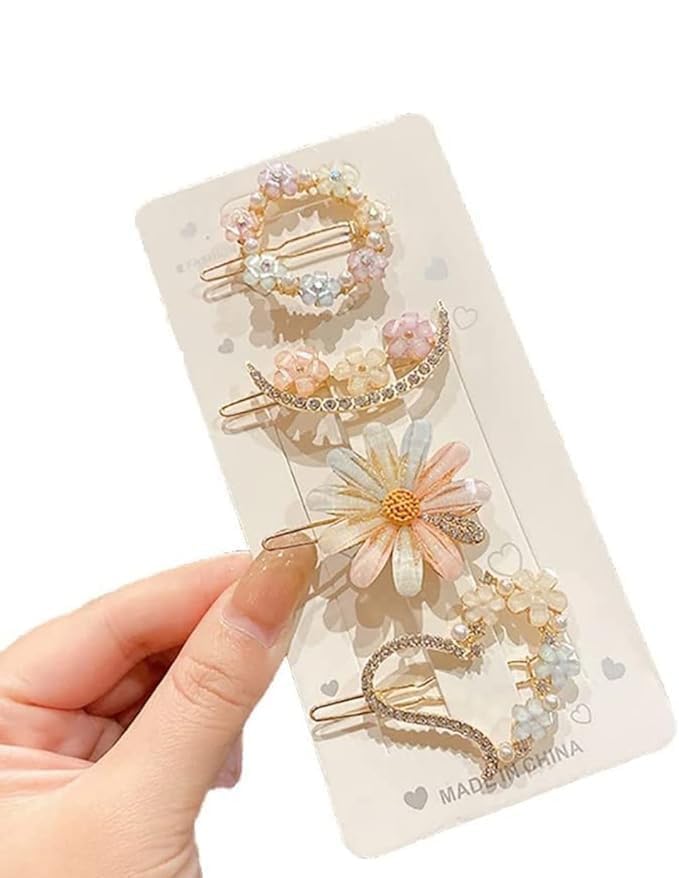 Metal Hair Clips Barrettes Pins For Women's Geometric Shape Hollow Hairpin Korean Clips Hair Clip Clamps,Pearl Metal Clips For Girls Multicolor (Combo Pack of 4 exact Design)-image-7