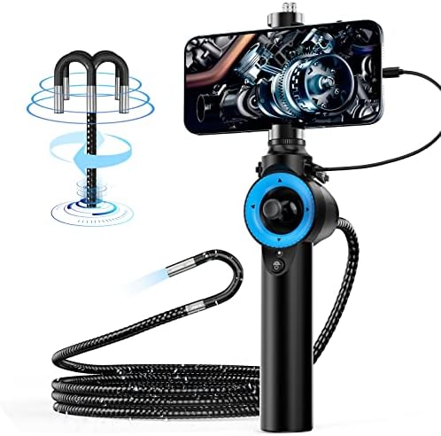 Oiiwak 360° 4 Ways Articulating Borescope, 6mm IP67 Waterproof Probe Automotive Endoscope Inspection Camera with 8 Adjustable LED Lights for iPhone/Android (3.3FT/1M)