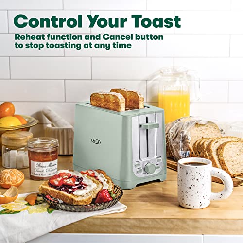 Bella 2 Slice Toaster With Auto Shut Off - Extra Wide Slots & Removable Crumb Tray And Cancel, Defrost & Reheat Function - Toast Bread, Bagel & Waffle, Sage #TOP2