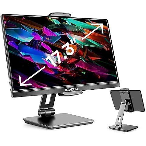 ROADOM Tablet Stand, Adjustable 360° Swivel Bracket, 180° Tiltable Clamp,Foldable Tablet Holder for 4.7-17.3'' iPhone/iPad/Tablet/Portable Monitor, Aluminum Alloy, Black Cover