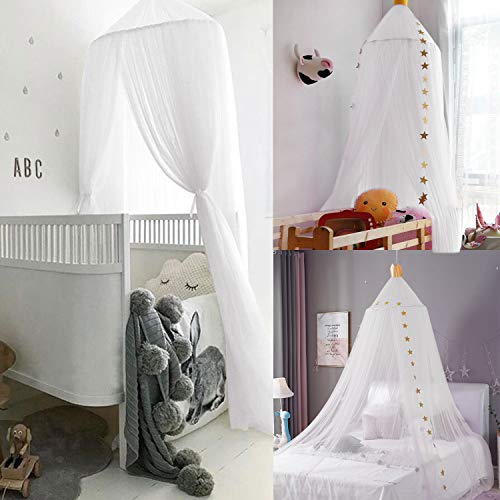 Image of Jolitac Princess Bed Canopy for Girls Room Decor Round Lace Mosquito Net Play Tent Reading Nook Canopies Yarn Girl Dome Netting Castle (White)