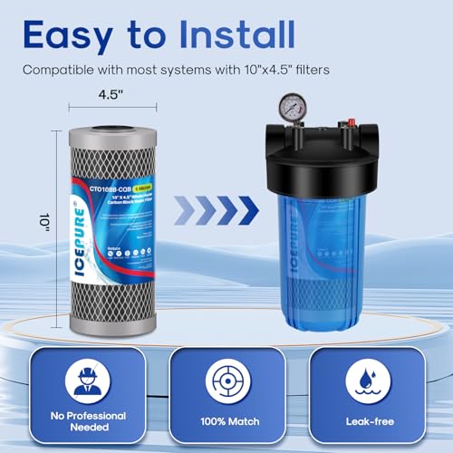 Image of ICEPURE 5 Micron 4.5 inch x 10 inch CTO10BB-CQB Whole House Water Filter Upgraded Coconut Shell Activated Carbon Lead Removal Water Filter Replacement for Home, 2PACK
