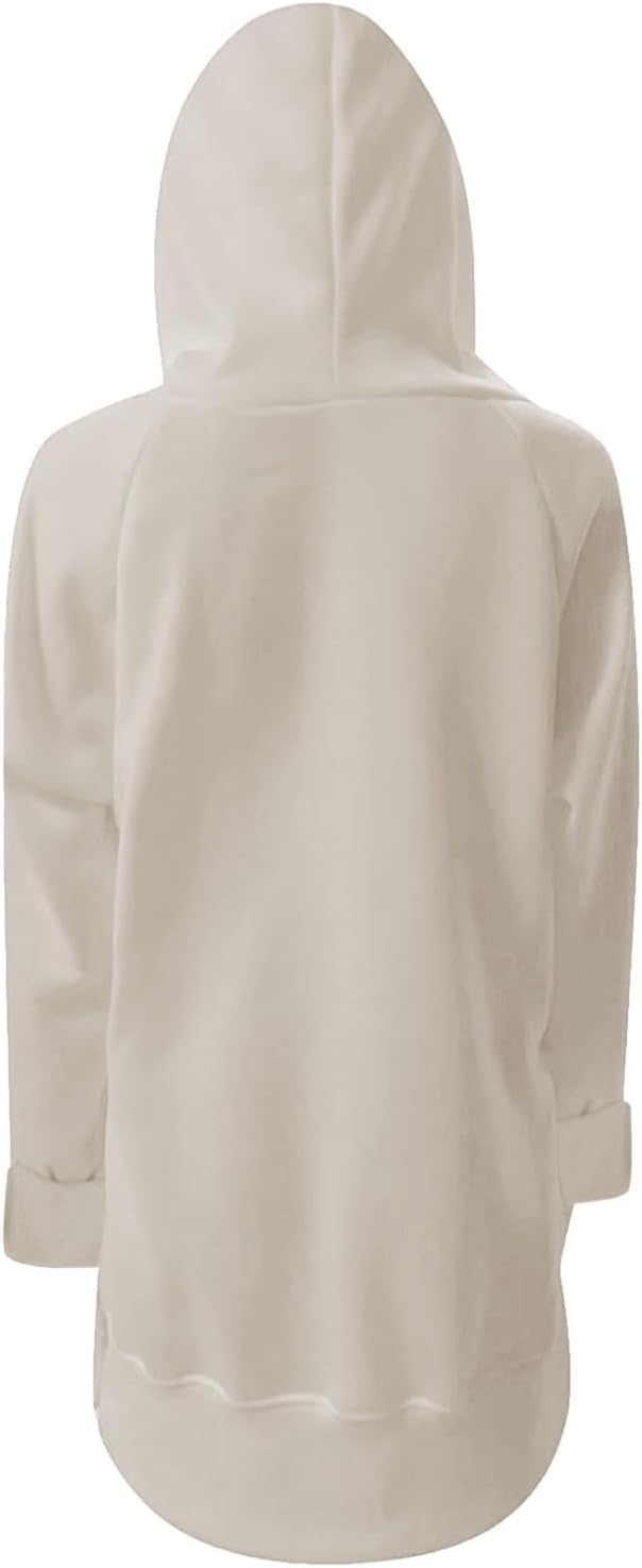 The Warmy Oversized Hoodie Dress Casual Long Sleeve Split Hem Drawstring Sweatshirt Comfrt Pullover with Pocket - Image 6