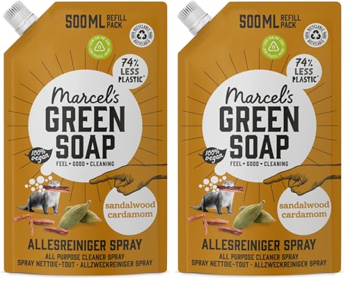 Image of Marcel's Green Soap - All-Purpose Spray Refill Sandalwood & Cardamom - Cleaning Spray - Saves 76% of plastic - Eco friendly - Vegan - 99% Biodegradable - 500 ML (Pack of 2)