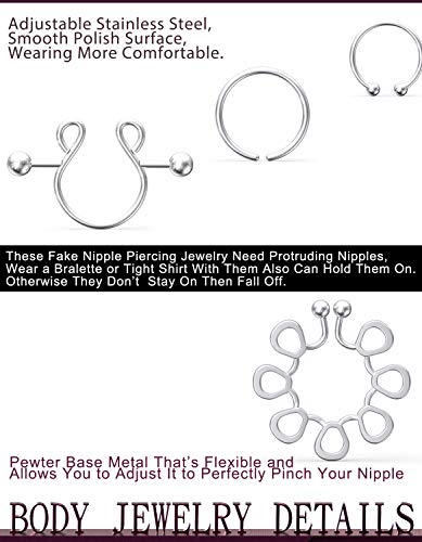 Jenxnjsjo Fake Nipple Rings, Fake Nipple Piercing, Faux Nipple Piercing, Nipple Rings Non Piercing, Non Piercing Nipple Rings, Fake Nipple Ring, Fake Nipple Piercings, Faux Nipple Rings for Women2