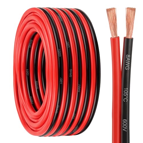 8 Gauge Wire 2 Conductors Copper Wire 8 AWG Battery Cable Oxygen Free Copper Wire for Solar Panel Automotive Trailer RV and Speaker (8 Gauge 5FT)