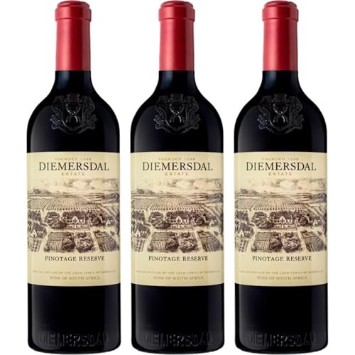 Diemersdal Pinotage Réserve Vino Tinto con Crianza de Sudáfrica, con cuerpo y notas especiadas, ideal para carnes, asados y quesos curados| 3 botellas