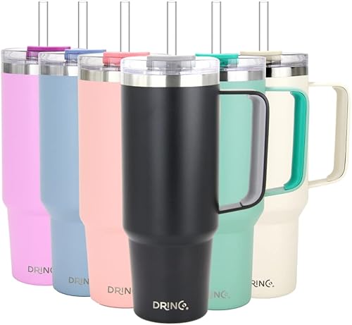 Drinco BigSur - Vaso de 40 onzas y 30 onzas con asa, tapa con pajilla, taza de viaje de acero inoxidable aislada para agua fría y caliente, color