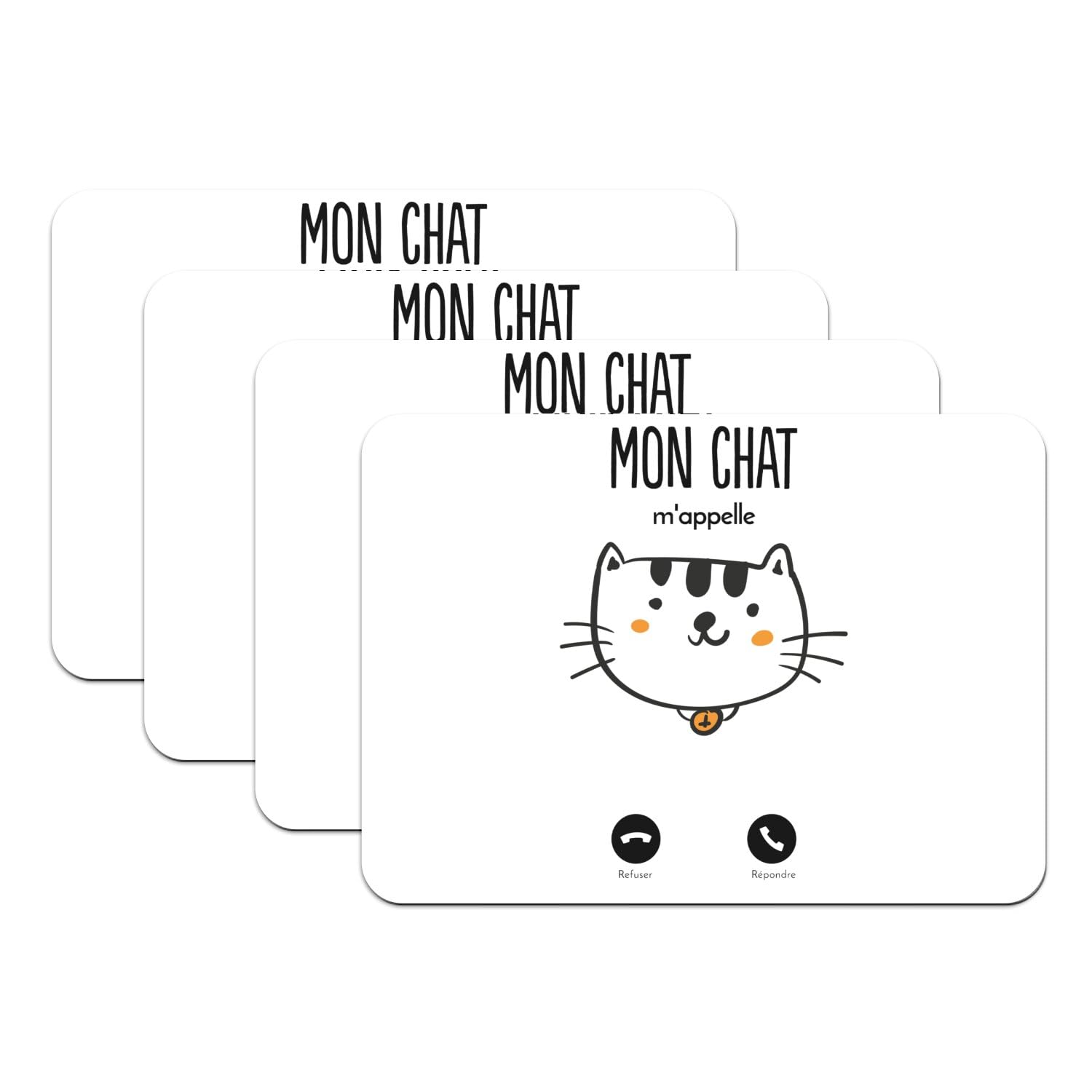 Sets de table caoutchouc blanc chat mignon lot de 4 grands tapis de table antidérapants