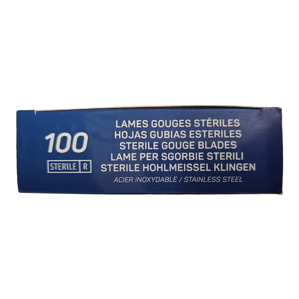 May Set Lames de Gouge pour Podologie & Pédicure | 100x Lames stériles Fig 1 en Acier Carbone + Manche de Scalpel N°3 en Inox | Instruments professionnels pour cors et callosités