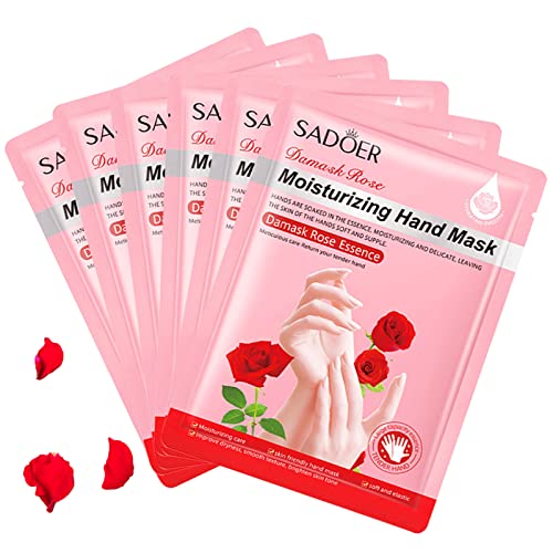 6 Pairs Moisturizing Hand Mask Gloves For Dry Hands,Hand Peel Mask Natural Collagen Spa Gloves Intensive Hand Repair Gloves For Repair Dry Cracked,Rough Damage Skin For Women & Men(Rose) #TOP14