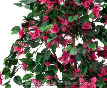 Bougainville Artificiale 150 Cm Con Fiori Rossi - Albero In Vaso Cemento Con Tronco In Legno Naturale E Liane - 2