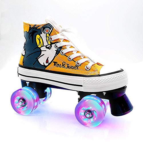 BTYKJ Lienzo Graffiti Principiantes Casuales Doble Fila Cuatro Patines 43 Zapatos Amarillos + Rueda Flash