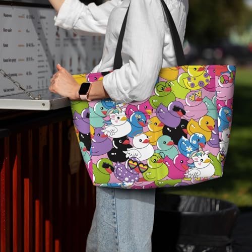 Colorful Duck Print Large Beach Tote Bag for Women Extra Large Capacity Sandproof Waterproof Pool Bag Suitable for Swimming Pool Gym Groceries Travel 7