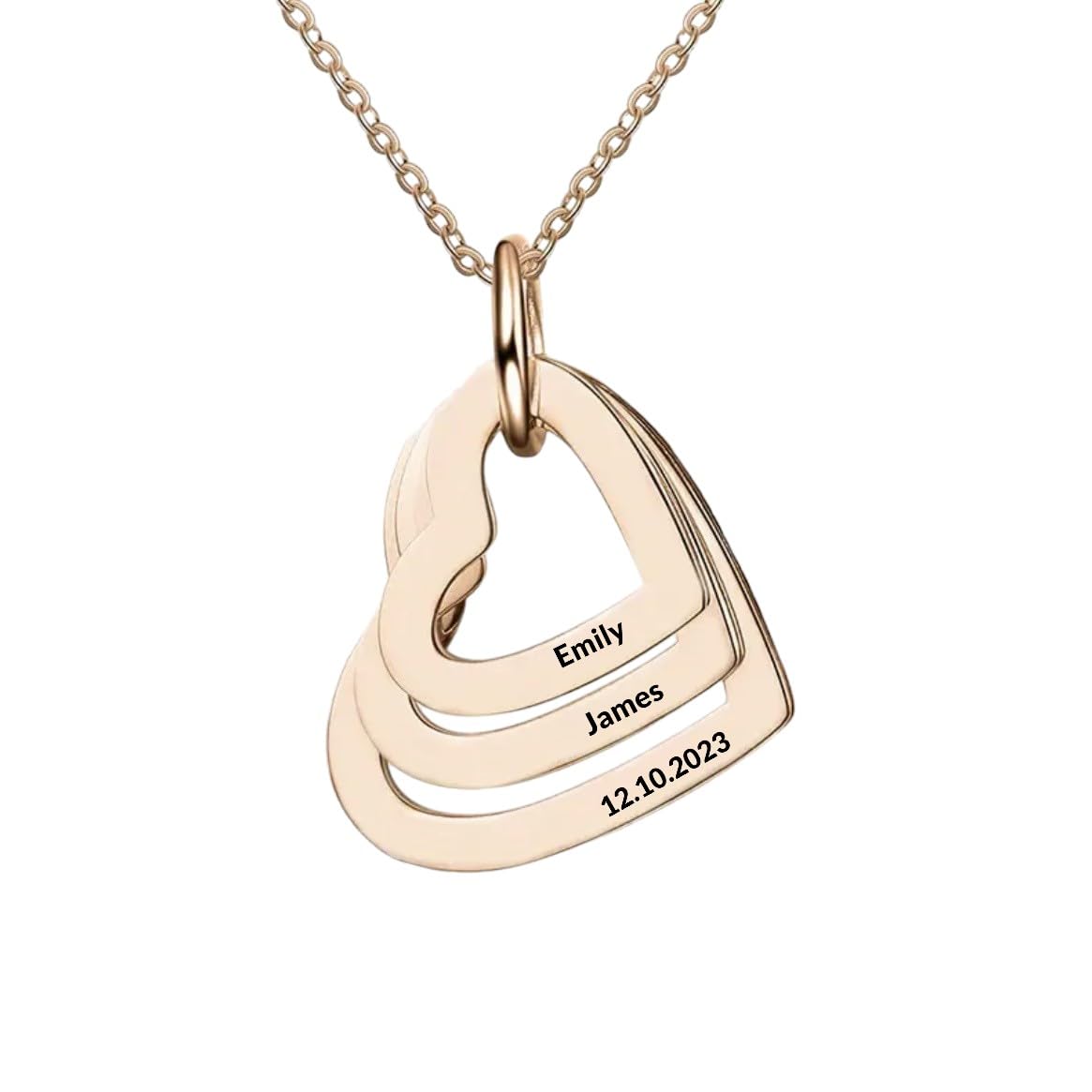 Y ZPersonalized Heart Necklace with Custom Name Heart Shaped Pendant Chain, Made in the UK 2, 3 or 4 Hearts Interlocking Gift Box