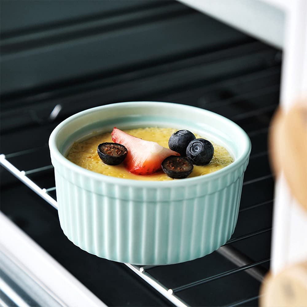 Meltset - Ramequines de 4 onzas con tapas, cuencos de cerámica aptos para horno, platos de porcelana para hornear soufflé, crema brulee, pastel de lava, postres de helado, aperitivos (juego de 5,