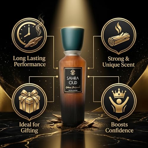Image of Saba Sahra Oud Perfume 50ml for Men & Women | Long Lasting Unisex Arabic Fragrance | Smoky Oud, Sweet Raspberry & Woody Notes | Luxury Perfume for Daily Wear, Office & Gifting