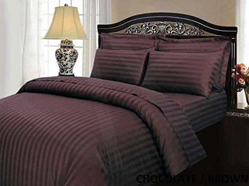 viceroy bedding 100% Egyptian Cotton, CLASSIC STRIPE Flat Sheet, 400 Thread Count (Double, Chocolate Brown)