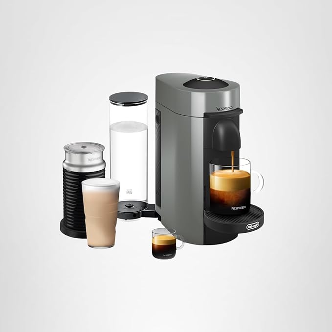 De'Longhi Nespresso Vertuo Plus Coffee and Espresso Maker by De'Longhi, Grey with Aeroccino Milk Frother
