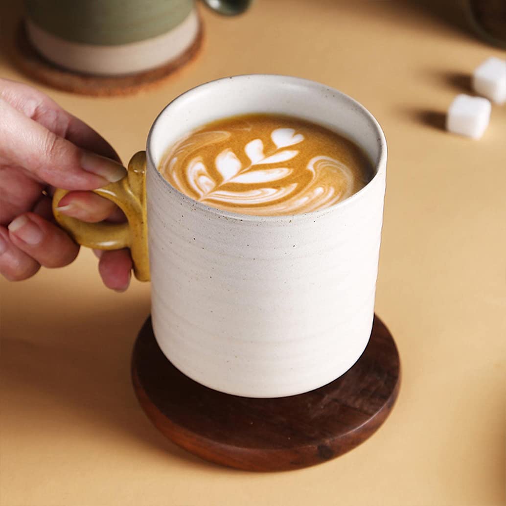 Duże ceramiczne kubki do kawy, ręcznie robiony kubek ceramiczny, japońskie retro kamionkowe kubki do herbaty z uchwytem do biura i domu, można myć w zmywarce i używać w kuchence mikrofalowej, biały 1-400 ml