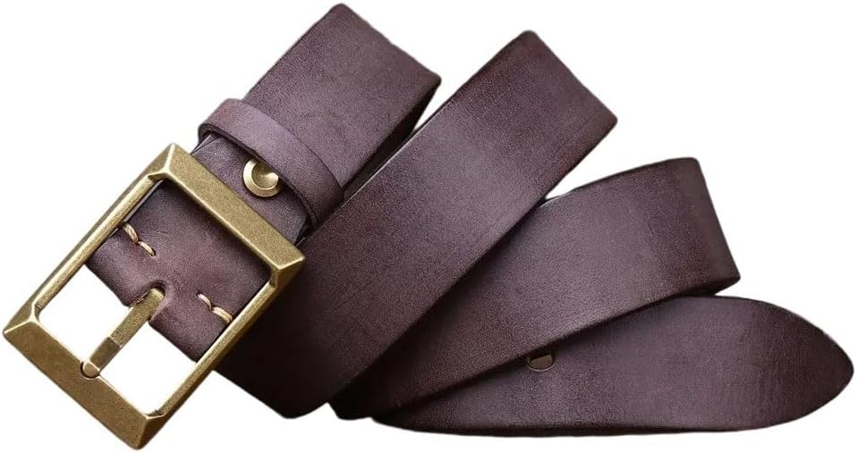 Men's Belt - 3.9 cm Thick Top-Grain Leather with Copper Buckle, Vintage Cowboy Design