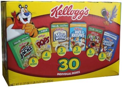 Kellogg's Cereal Jumbo Assortment Pack, 32.7 oz, 30 Mini Boxes