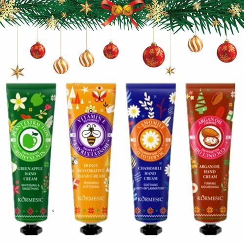 Coffret Cadeau de Noël Crème pour Les Mains, Mini Crèmes pour les Mains, Coffret Crème de Main, Crèmes pour les Main Format Voyage pour Noël, Saint-Valentin, 4 Pièces