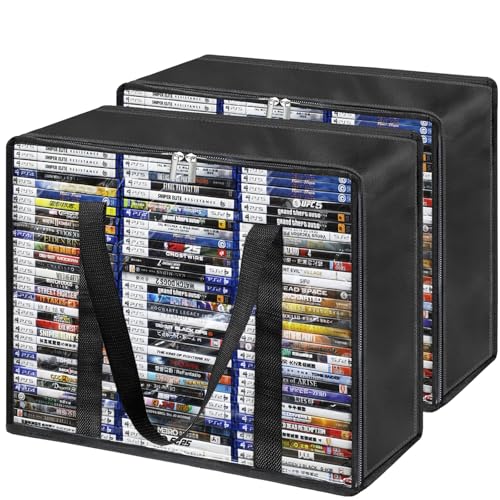 PUTNATRUE DVD Storage Bags, 2 Pack Blu-ray DVD Storage Cases Holder, Highly Clear Video Game Storage Bags, Plastic Media Organizer Holds Up 70 DVDs, 90 Blu-ray Cases, 120 CDs (Each)