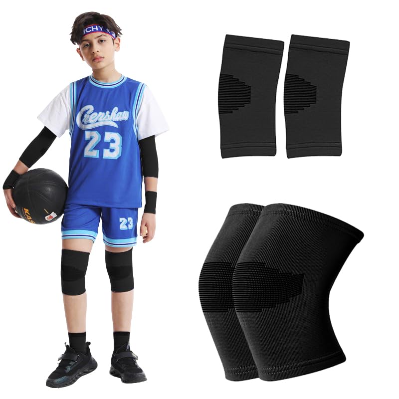 Elbow And Knee Sleeves Kids, Toddler Knee Braces Elbow Braces Volleyball, Tennis Elbow Compression Sleeve, Kids Knee Brace Elbow Brace for Volleyball Basketball Baseball Football Cycling (Black, Small)