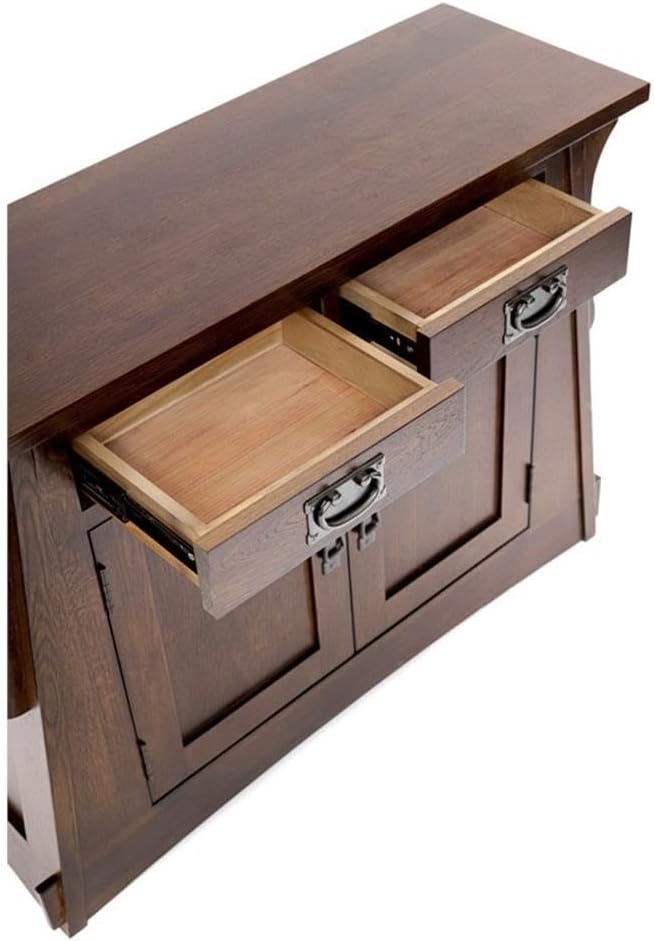 Pemberly Row Mission Style Entry Cabinet, Walnut Finish, Solid Quarter-Sawn White Oak, 2 Drawers and 2-Door Storage, Authentic Craftsmanship, Versatile Console Table for Entryway or Hall