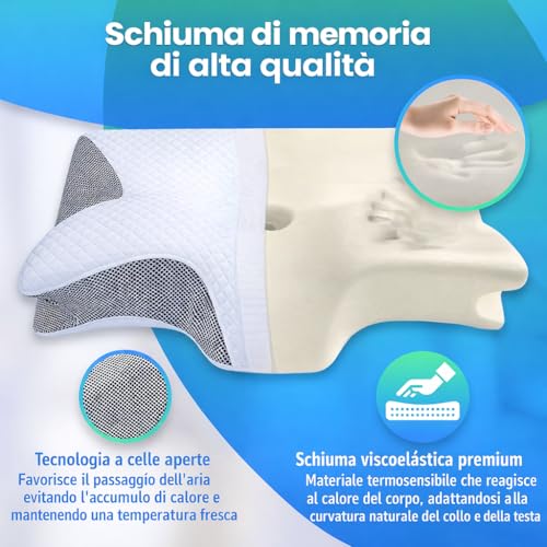 Greatdreams® Cuscino Ortopedico Per Cervicale E Collo - Cuscino Ergonomico Anti-Russamento Con Schiuma Memory - Butterfly Pillow Per Dormire Di Lato - Allevia Il Dolore Al Collo E Alla Schiena. - 3
