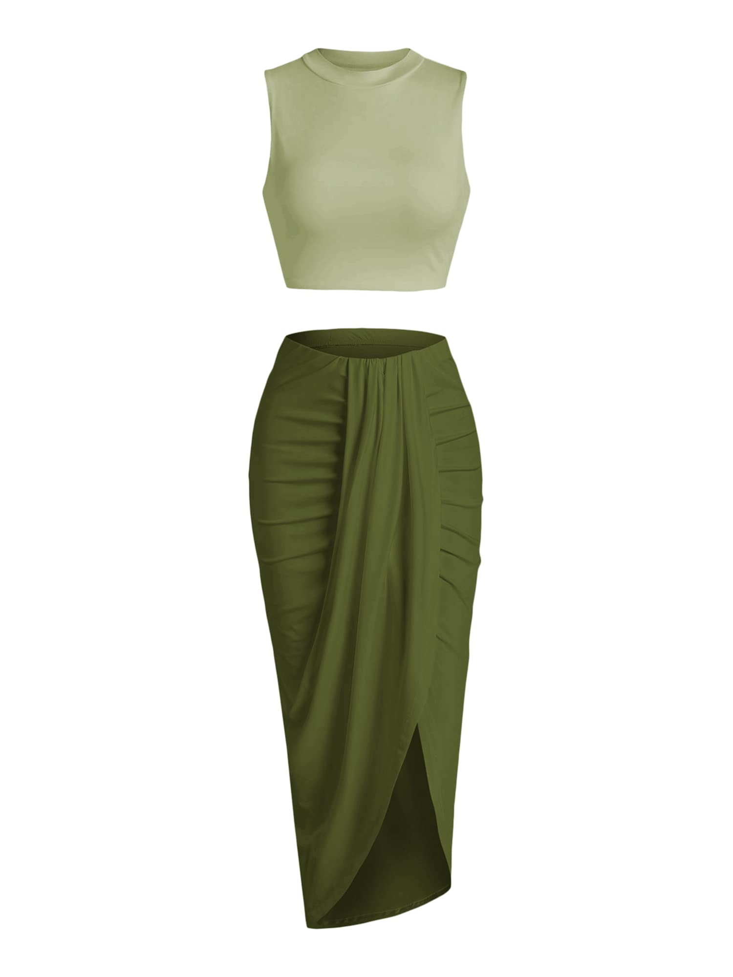 ZAFUL 2 Piece Skirt Sets for Women Crop Top Ruched Maxi Skirt Suiting