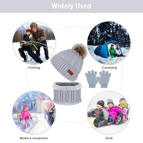 Image of Kids Hat Scarf Gloves Set, Kids Winter Beanie Hat Scarf Gloves Set with Knit Thick Warm Fleece Lined for 1-6 Years Old