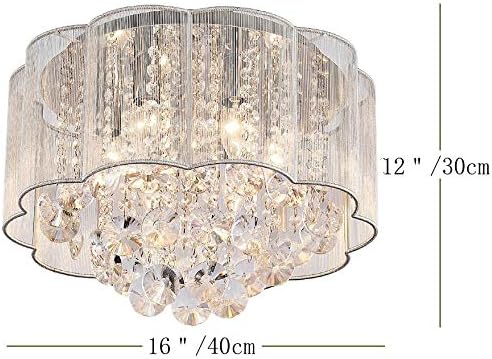 Bestier Modern Crystal Raindrop Drum Chandelier Lighting Flush Mount LED Ceiling Light Fixture Lamp for Dining Room Bathroom Bedroom Livingroom 6 E12 LED Bulbs Required Diameter 16 inch Height 12 inch