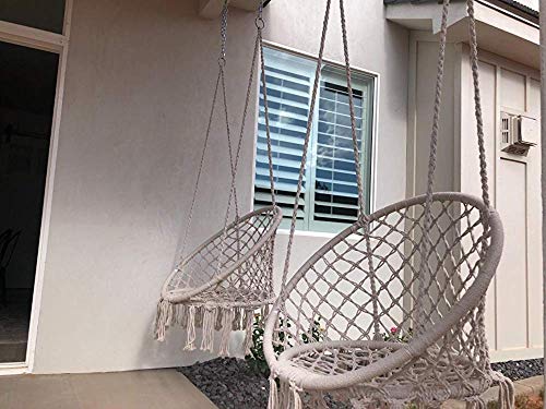 Karriw Hammock Chair Macrame Swing,Cotton Hanging Macrame Hammock Swing Chair Ideal for Indoor, Outdoor, Home,Bedroom, Patio, Deck, Yard, Garden (White)