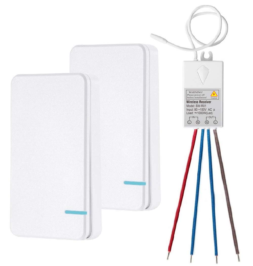 Thinkbee MINI Wireless Lights Switch Kit, No Wiring Quick Create or Relocate On/Off Switches for in-/Outdoor Lamps up to 1000W, Easy-Installing/Portable Waterproof Remote Control Switch Up to 1300ft