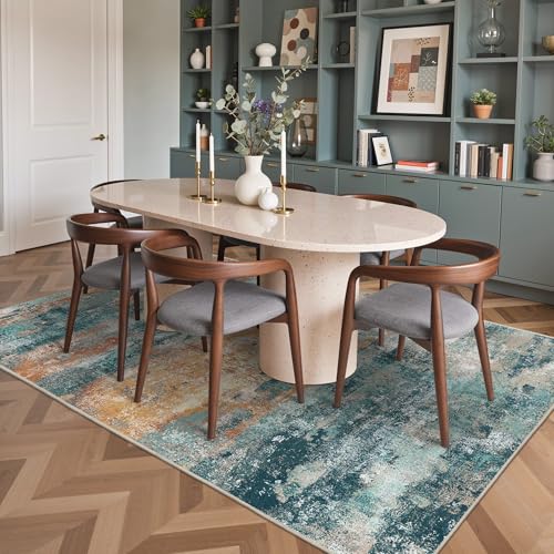 Image of BEIMO Area Rugs 8x10 for Living Room Bedroom, Modern Abstract Machine Washable Rug, Large Soft Low Pile Floor Carpet with Non Slip Backing for Dining Room, Blue /Orange