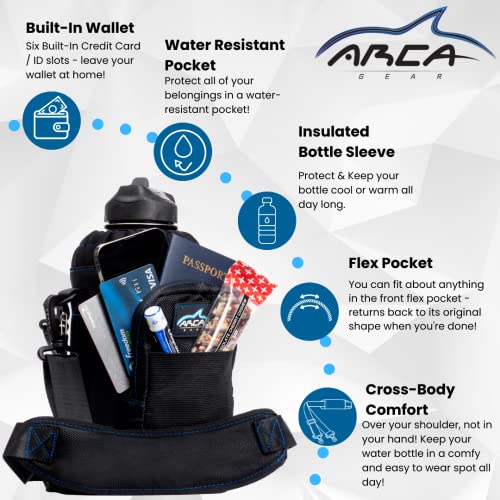 Arca Gear 64 oz Hydro Carrier - Insulated Water Bottle Sling w/Carry Handle, Shoulder Strap, Wallet and Two Pouches - The Perfect Flask Accessory (Sunrise Orange)