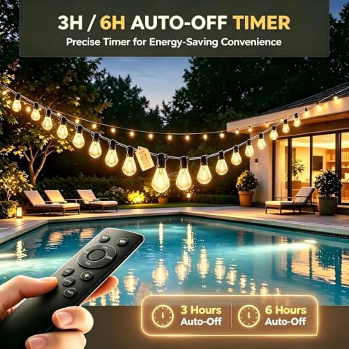 smareal 100FT LED Outdoor String Lights with Remote,Ultra Long Waterproof and Dimmable 35+ 1 Shatterproof Bulbs Patio Lights for for Garden,Porch,Deck,Decor,Backyard,Balcony 2700K by smareal - Used condition - Image 3